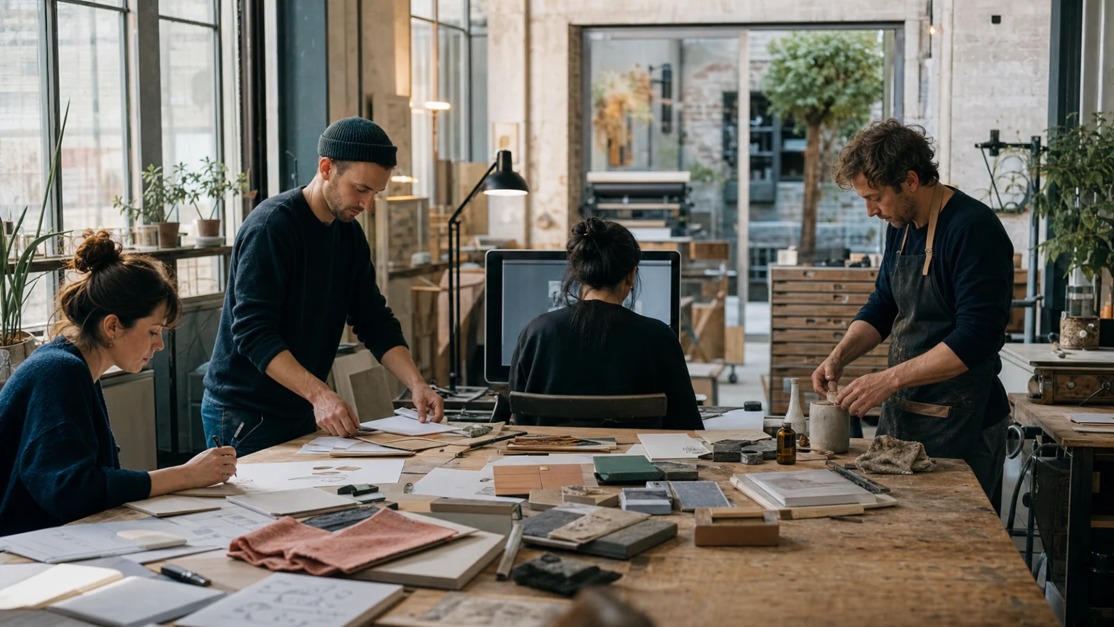 Kreative arbeiten gemeinsam in einem Studio